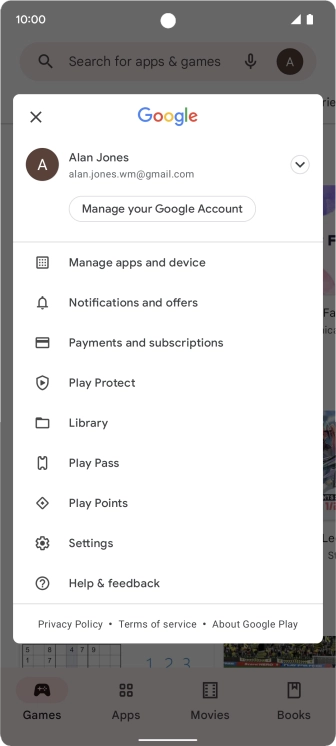 Press Manage your Google Account.