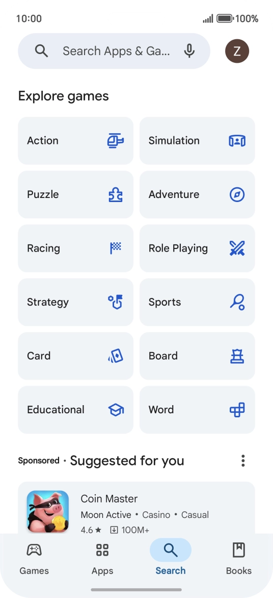 Press the search field.