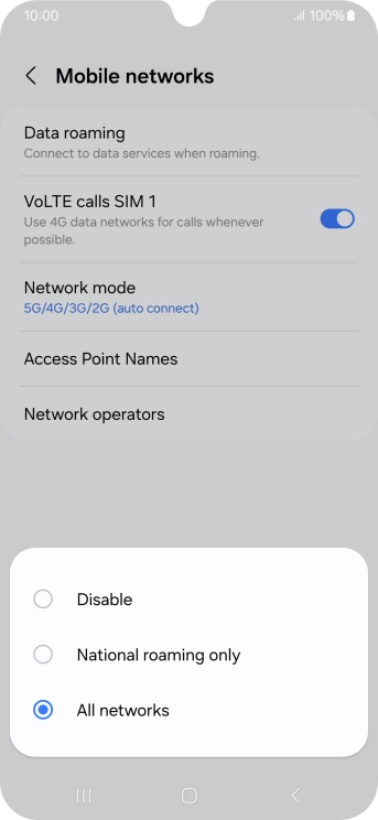 Press the required setting to turn the function on or off.