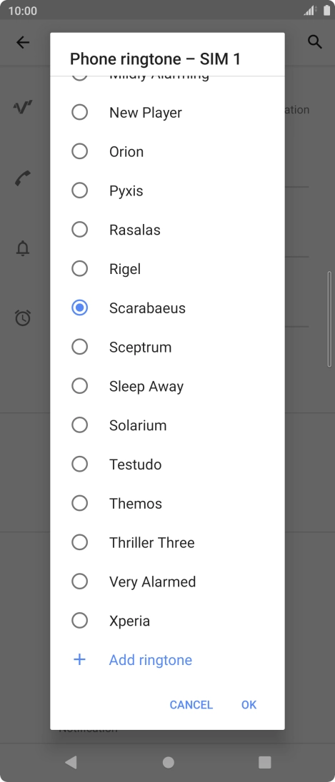Press the required ring tone to select it.