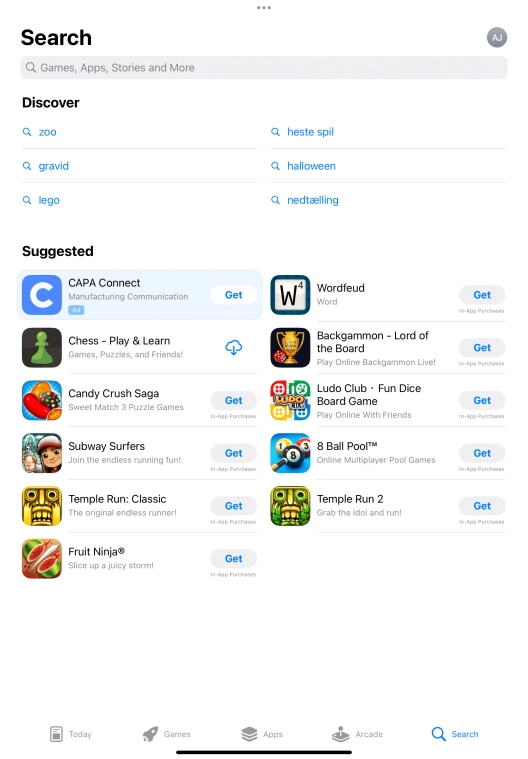 Press the search field.