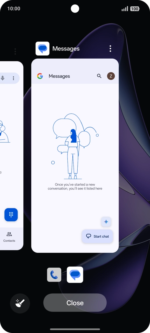 To end one running application, slide your finger upwards on the required application.