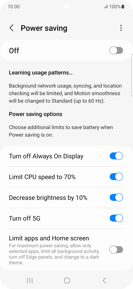 Press the indicators next to the required settings.
