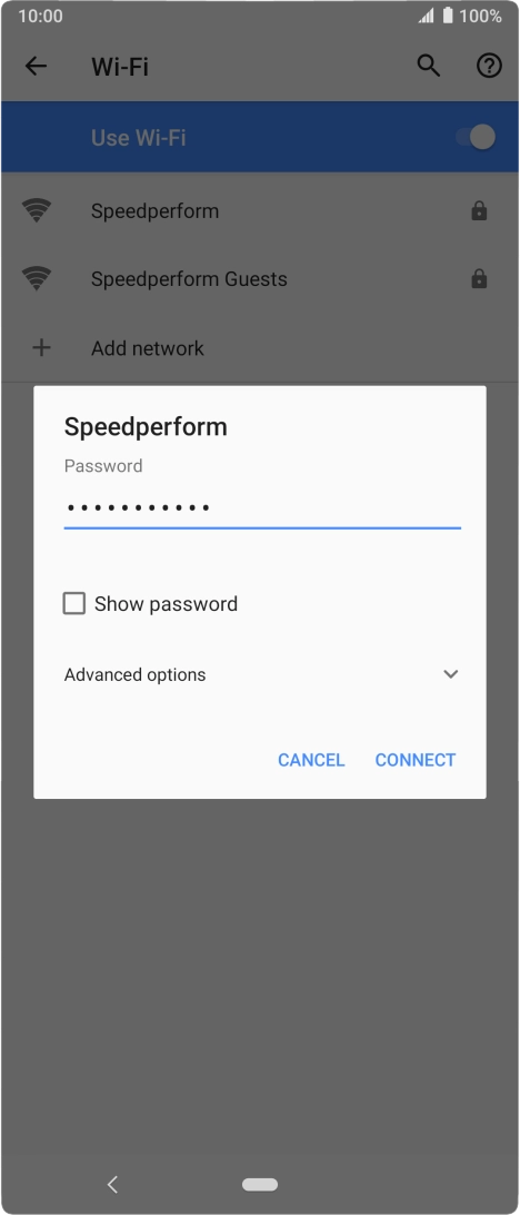 Key in the password for the Wi-Fi network and press CONNECT.