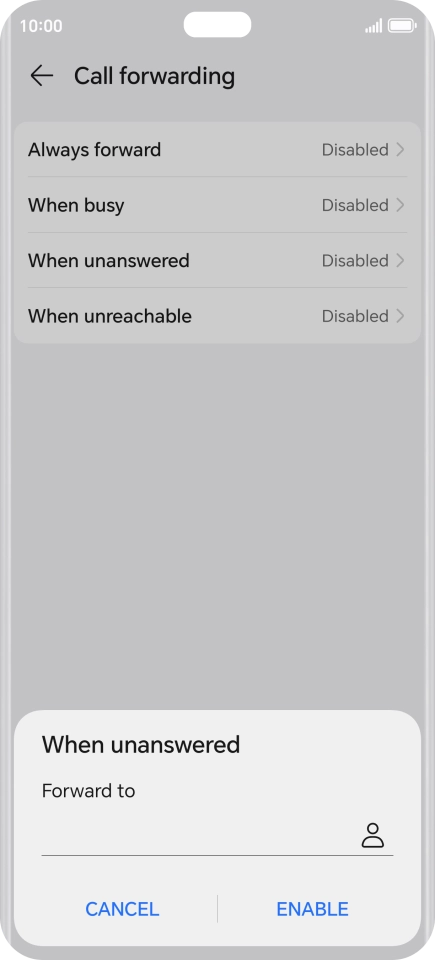 Key in +447953222222 and press ENABLE.