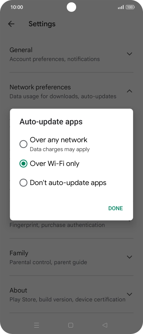 To turn on automatic update of apps using mobile network, press Over any network.