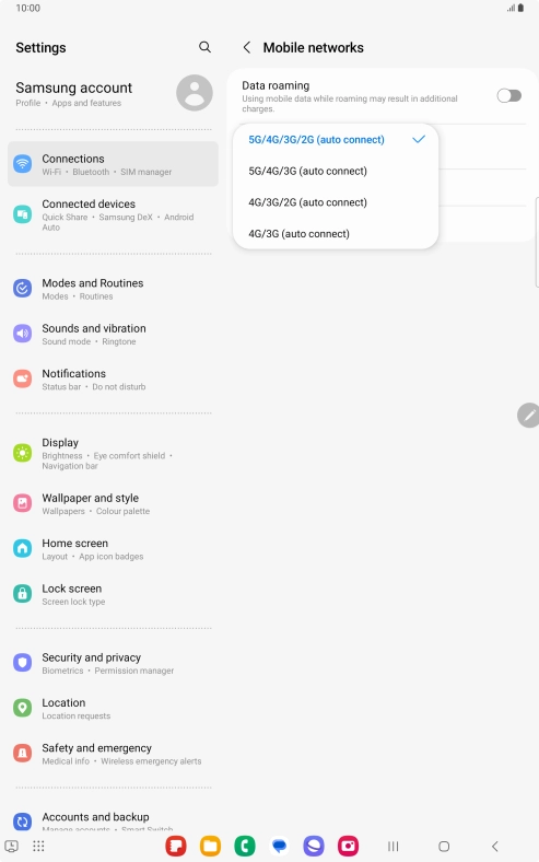Press the required network mode.