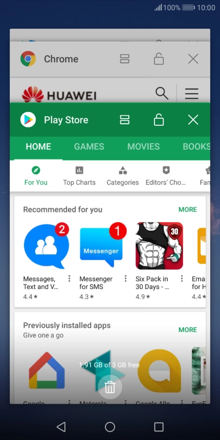 To end one running application, slide your finger right on the required application.