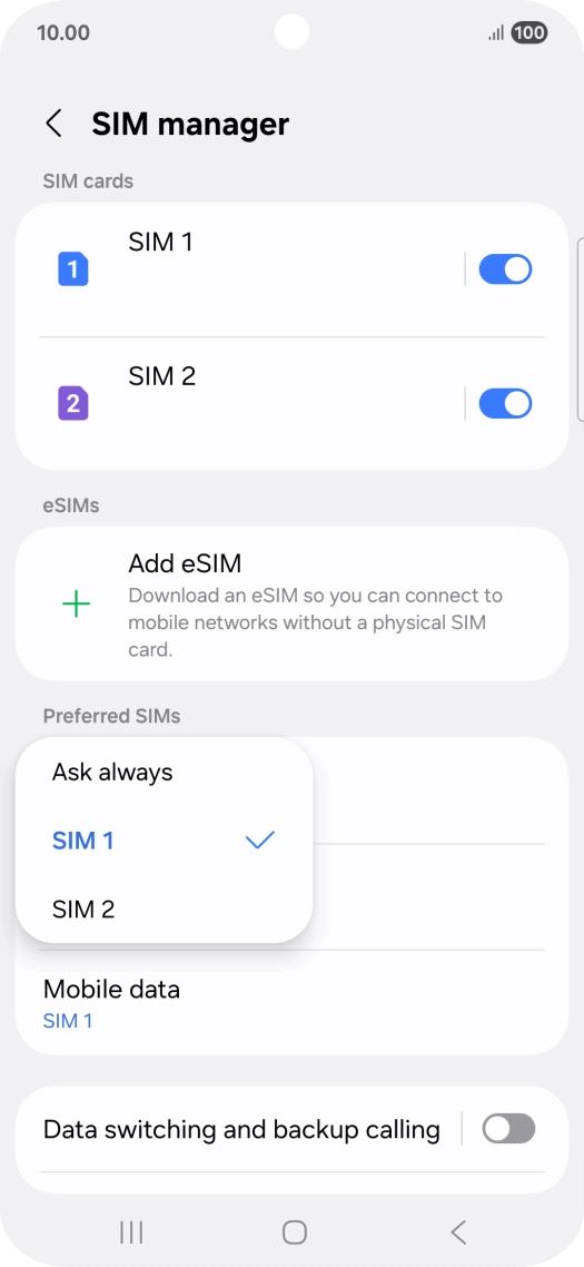 Press the required setting.