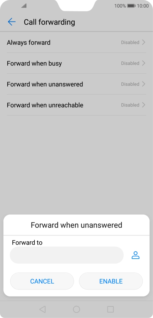 Key in +447953222222 and press ENABLE.