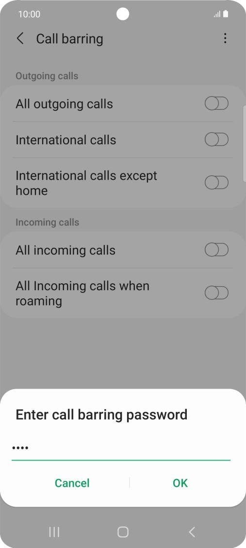 Key in your barring password and press OK.