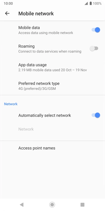 If automatic network selection is turned on, press the indicator next to 