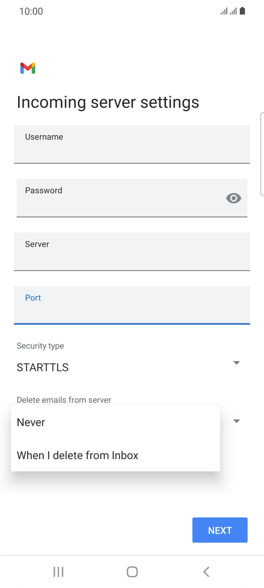 Press Never to keep email on the server when you delete them on your phone.