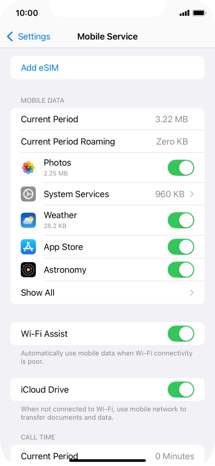 Press the indicators next to the required applications to turn the function on or off.