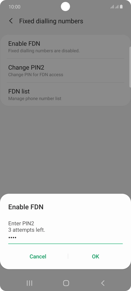 Key in your PIN2 and press OK. The default PIN2 is 0000.