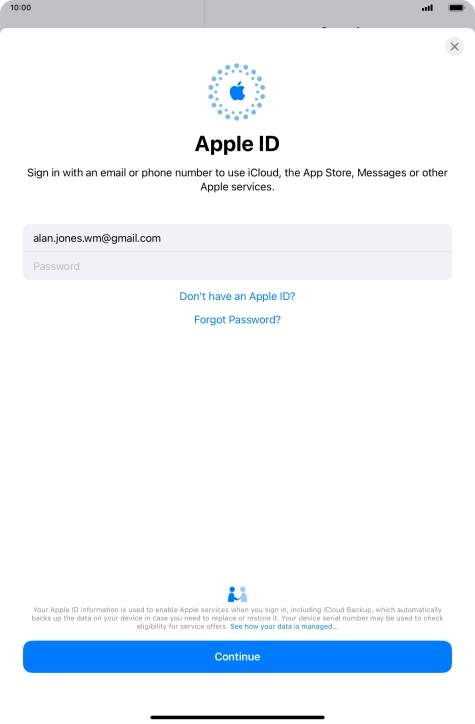 Press Password and key in the password for your Apple ID.