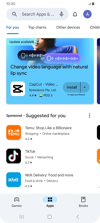 Press the search field.