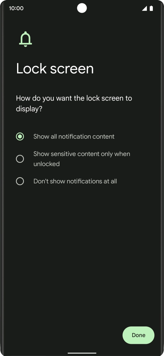 Press the required setting.