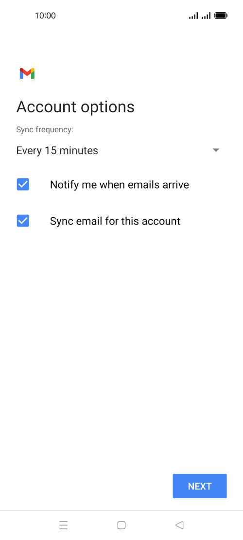 If this screen is displayed, you email account has been recognised and set up automatically. Follow the instructions on the screen to key in more information and finish setting up your phone.