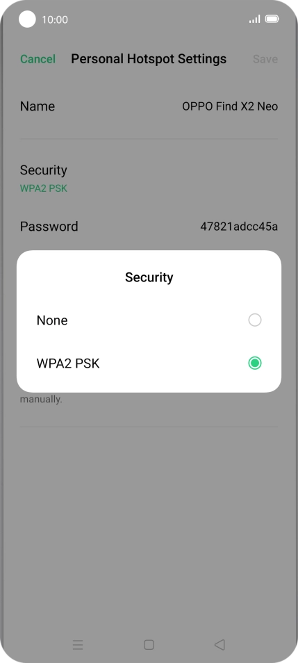 Press WPA2 PSK to password protect your Wi-Fi hotspot.