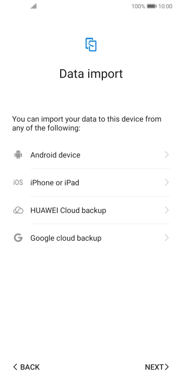 You can transfer the contents of another phone to your phone when it's activated for the first time and after a factory reset. When this screen is displayed, your phone is ready to transfer contents from another phone.