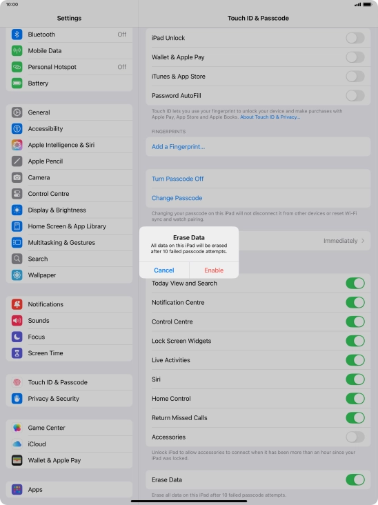 If you turn on the function, press Enable.