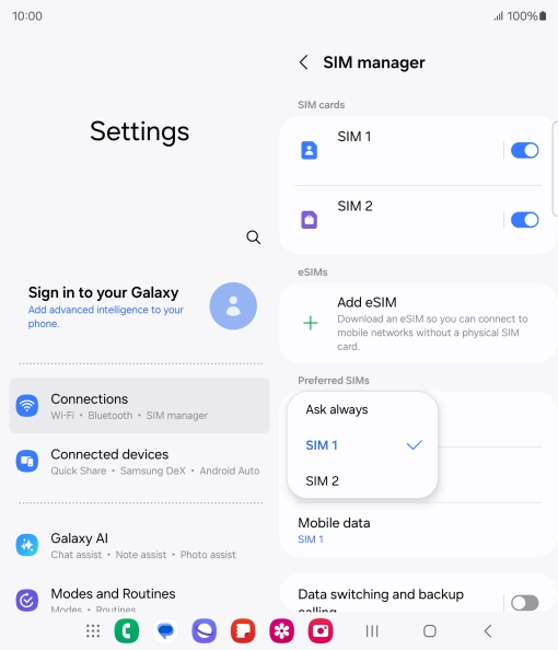 Press the required setting.
