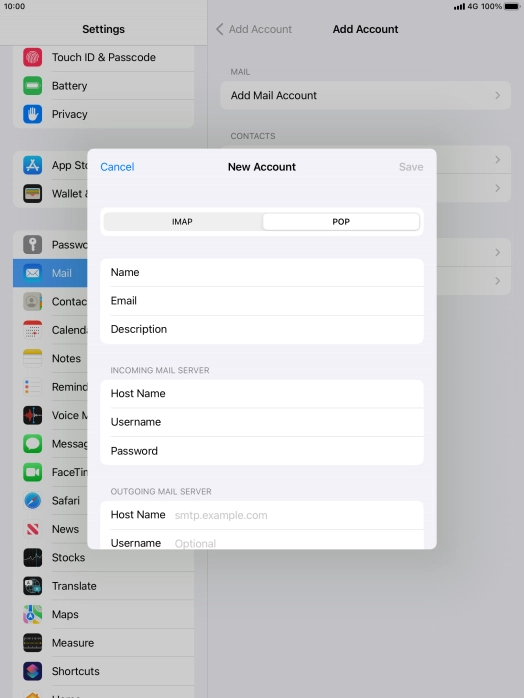 Press Host Name and key in the name of your email provider's outgoing server.