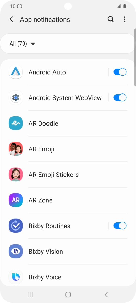 Press the indicators next to the required apps to turn the function on or off.