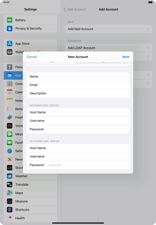 Press Password and key in the password for your email account.