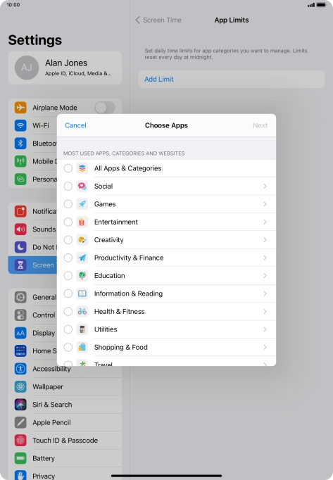 Press the required categories.