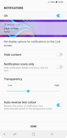 Press the indicator next to the required settings to turn them on.