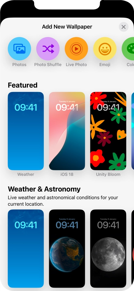 Press the required category and follow the instructions on the screen to select the required background image.