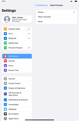 To select notification preview on the lock screen, press Always.