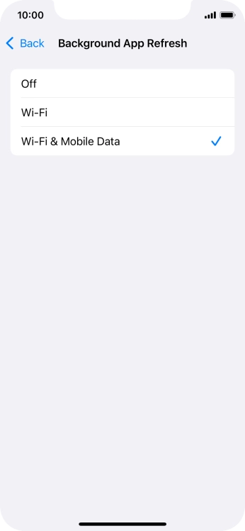 To turn off background refresh of apps, press Off.