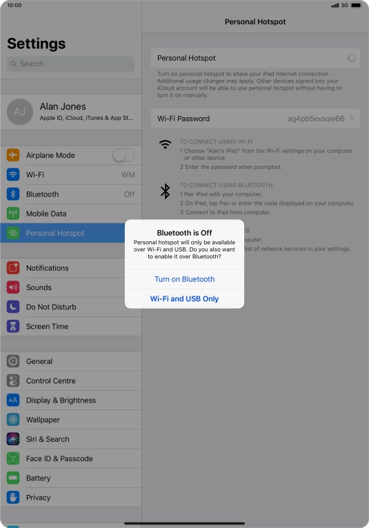 If Wi-Fi is turned on, press Wi-Fi and USB Only.