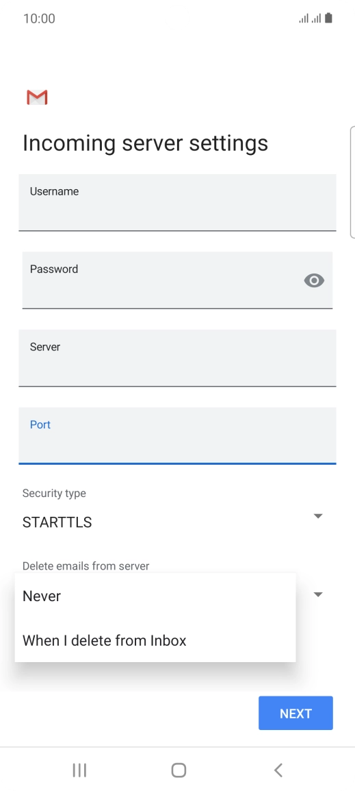 Press Never to keep email on the server when you delete them on your phone.