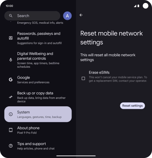 Press Reset settings.