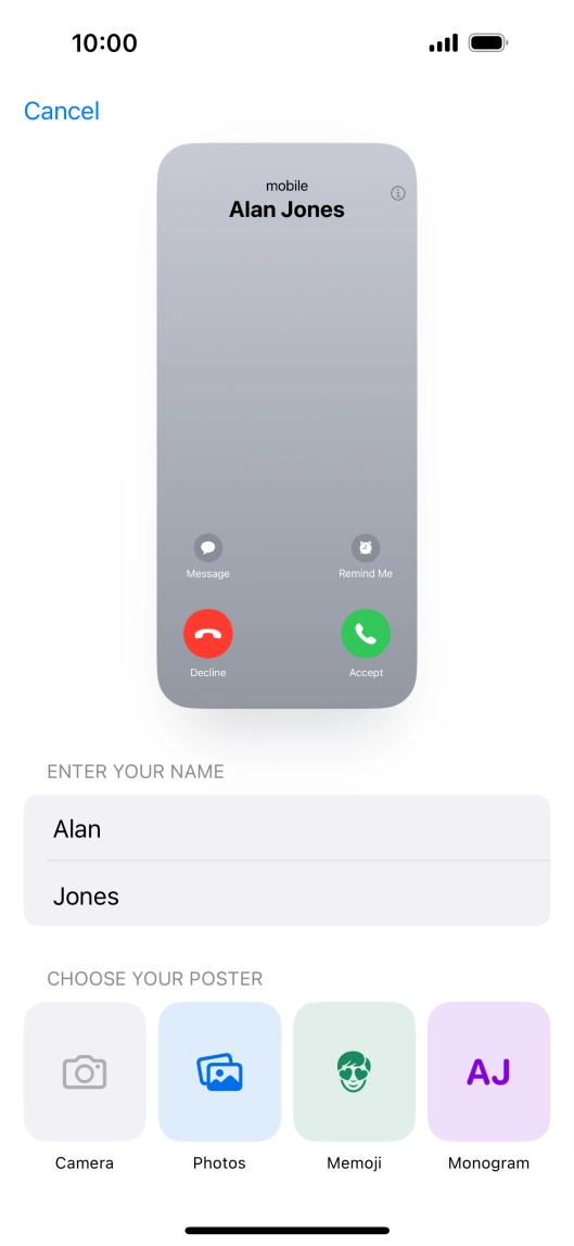 Press the required category and follow the instructions on the screen to select and save the required picture to your Contact Poster.