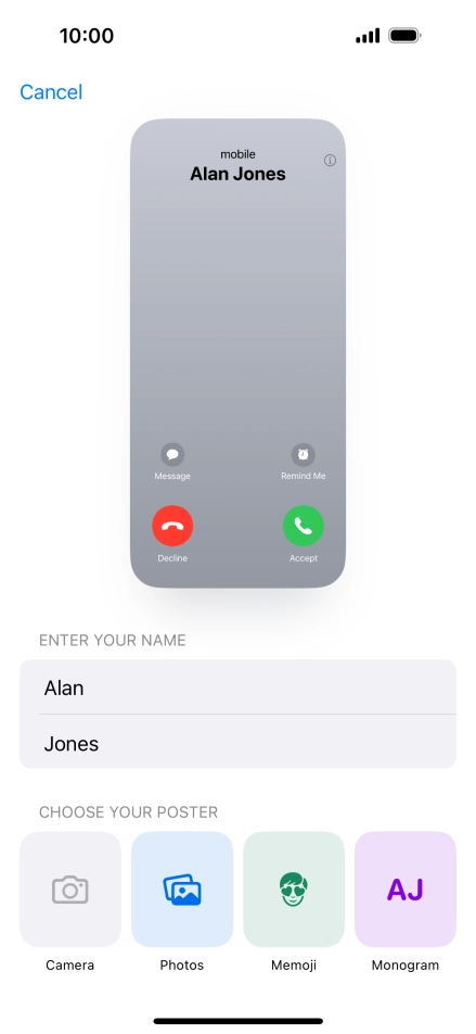 Press the required category and follow the instructions on the screen to select and save the required picture to your Contact Poster.