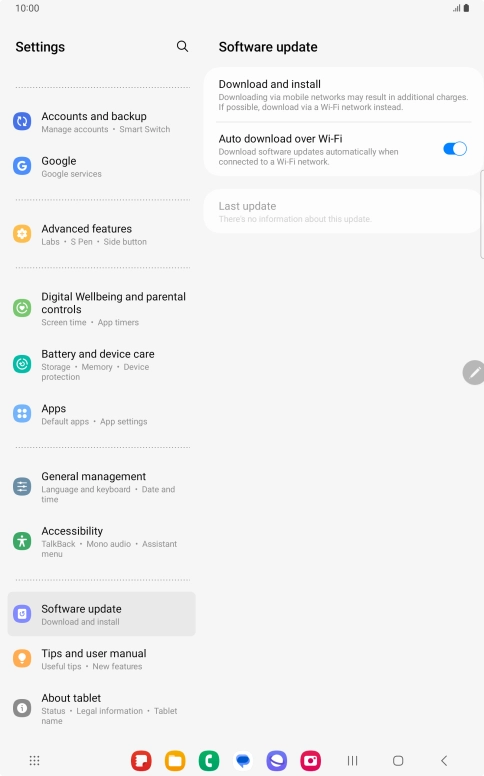 Press Download and install. If a new software version is available, it's displayed. Follow the instructions on the screen to update the tablet software.