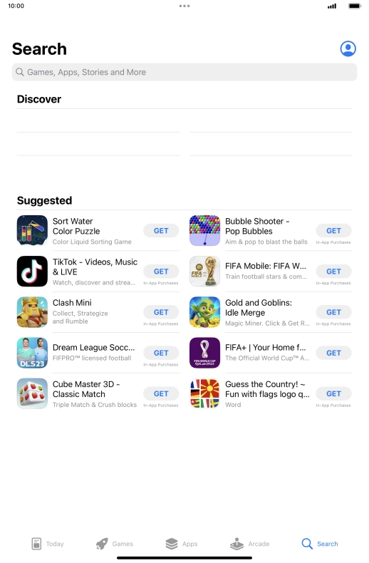 Press the search field.