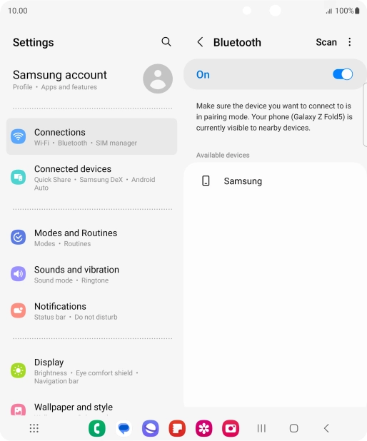 Press the required Bluetooth device and follow the instructions on the screen to pair the device with your phone.