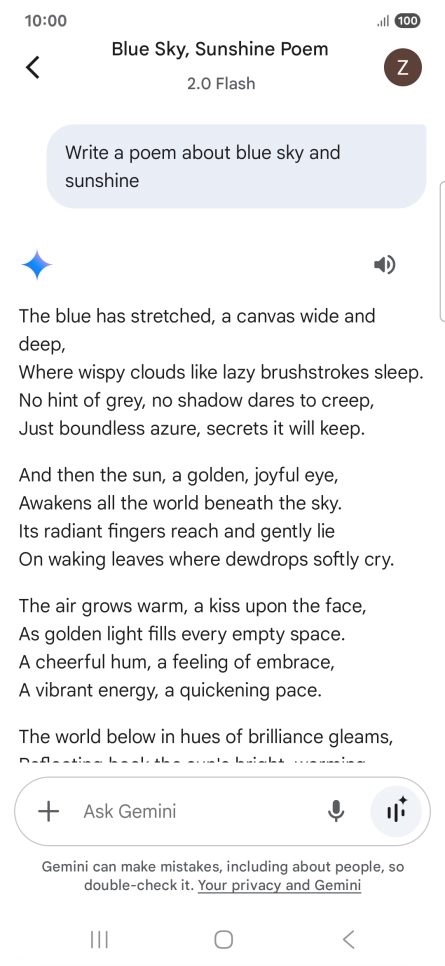 You can ask Gemini to generate a text based on your description.