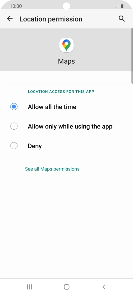 Press the required setting.