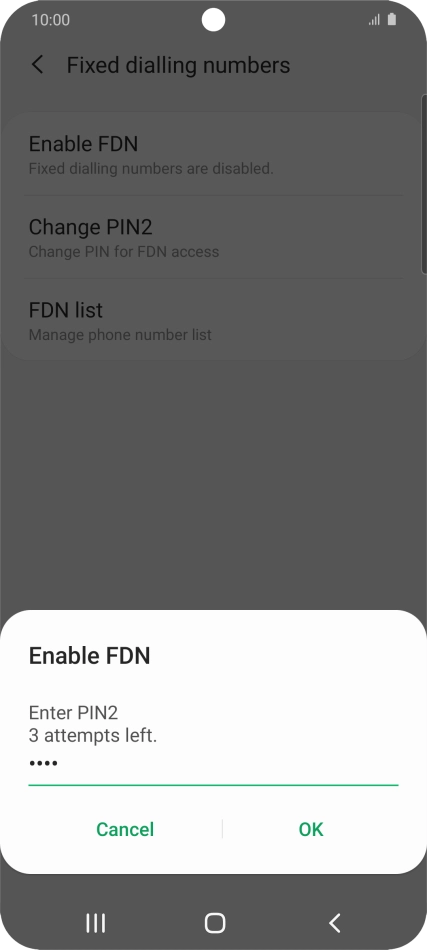 Key in your PIN2 and press OK. The default PIN2 is 0000.