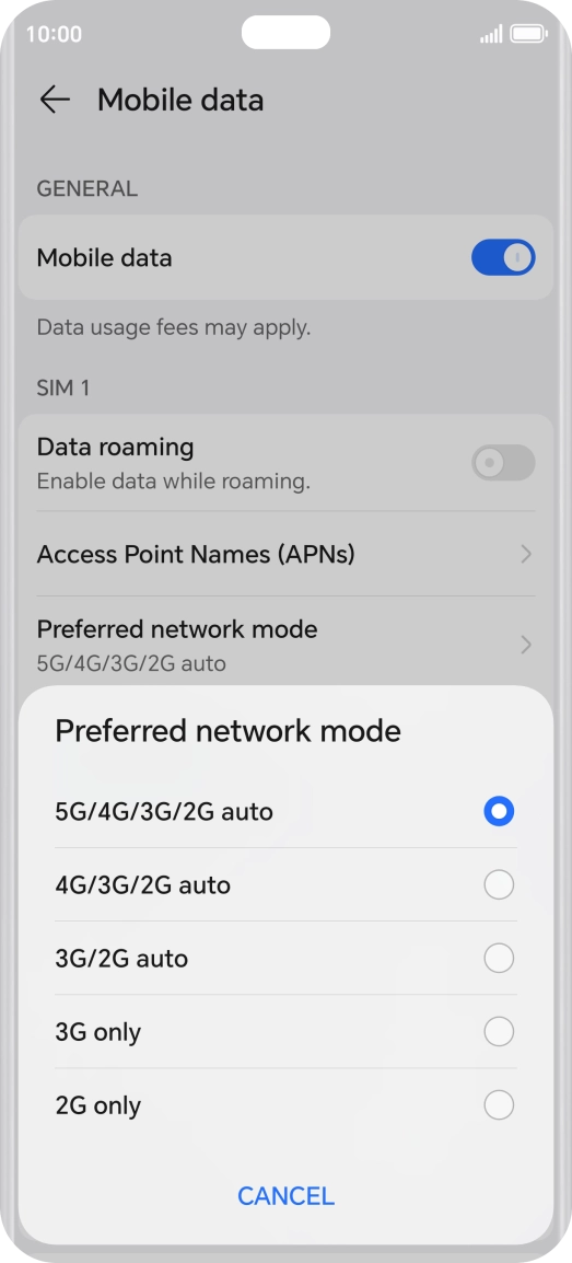 Press the required network mode.