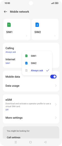 Press the required setting.