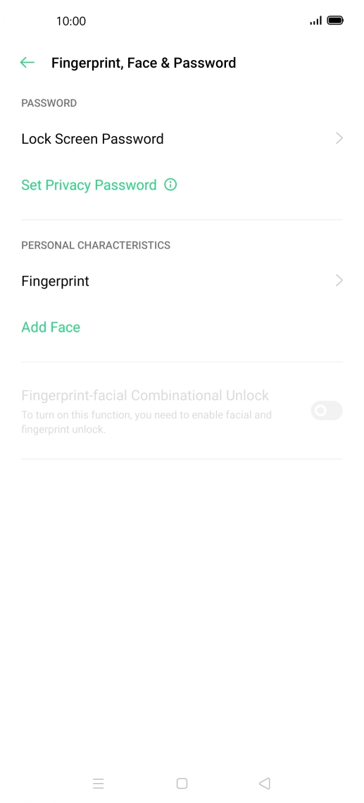 Press Fingerprint and key in the additional phone lock code you created earlier.