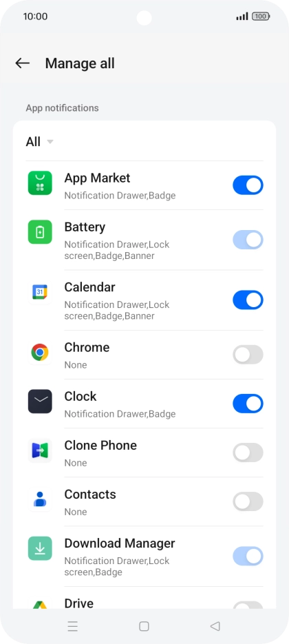Press the indicators next to the required apps to turn the function on or off.